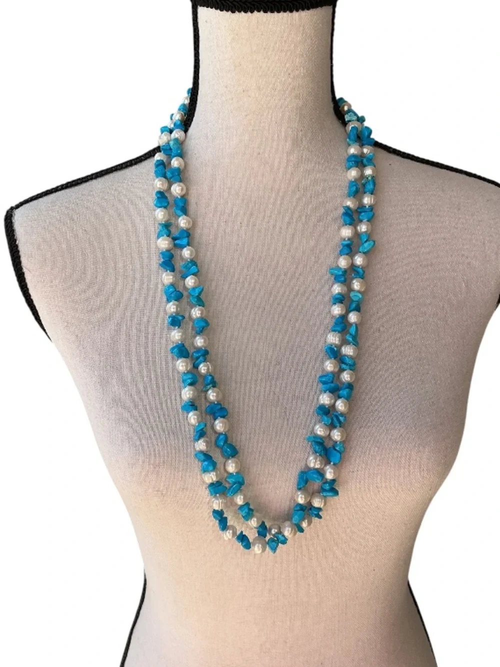 S Designs genuine Freshwater pearls Faux turquoise Long necklace